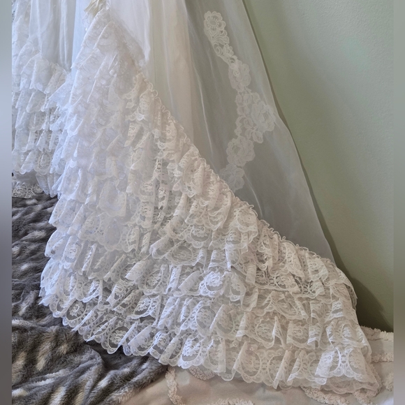 VTG👰‍Alfred Angelo Wedding Dress Bishop Sleeve Lace Tiered Prarie Victorian XS - Picture 10 of 16